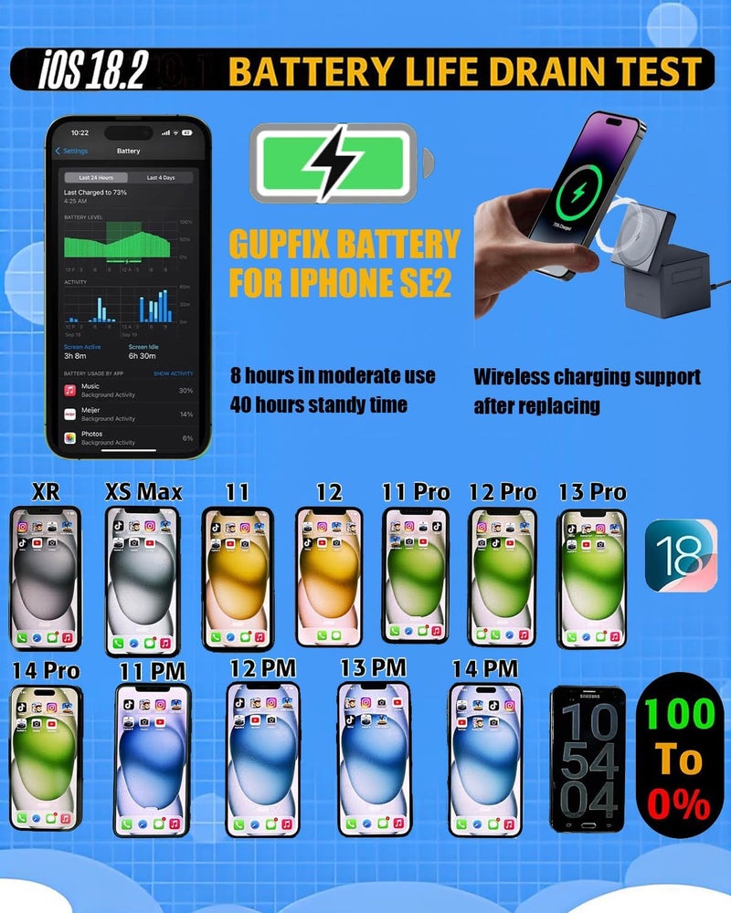 GUPFIX Battery for iPhone SE2020, 2250mAh High Capacity Li-Polymer Rechargeable Battery Replacement for iPhone SE2 with Full Remove Tool Kit and Adhesive - Image 5